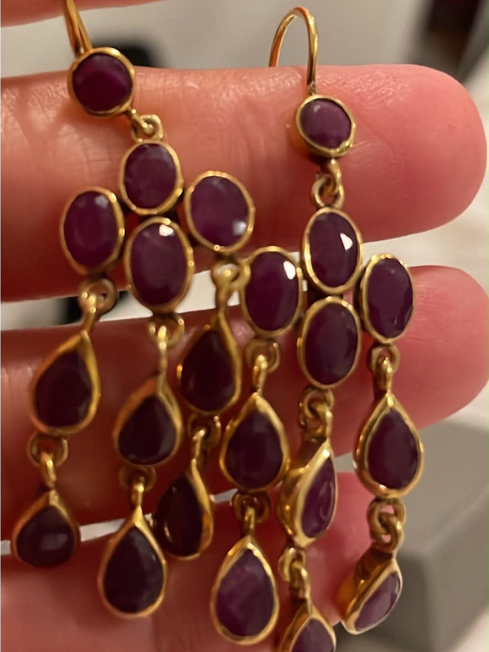 Ruby gemstone gold vermeil sterling silver 925 chandelier dangle Earrings